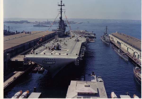 9/7/59 as CVS-20 tied up to San Diego's Broadway Pier 